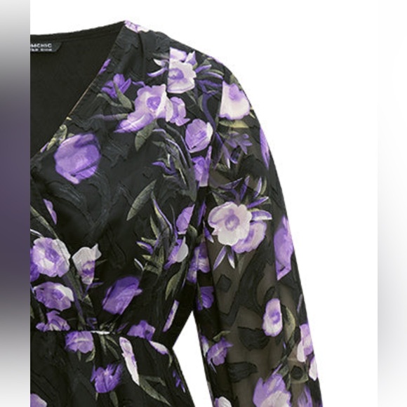 BloomChic Chiffon Floral Mesh Wrap Ruffle Hem Blouse. 18/20 NWT 2x - Picture 7 of 15